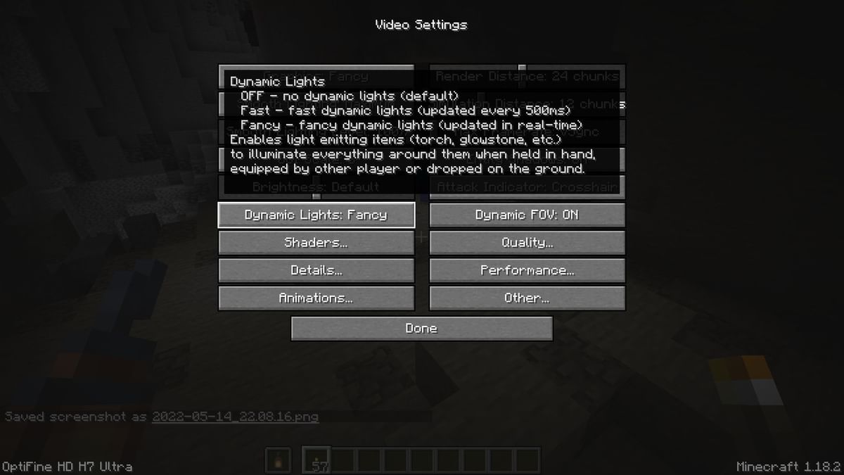 Minecraft how to turn on the dynamic lighting setting