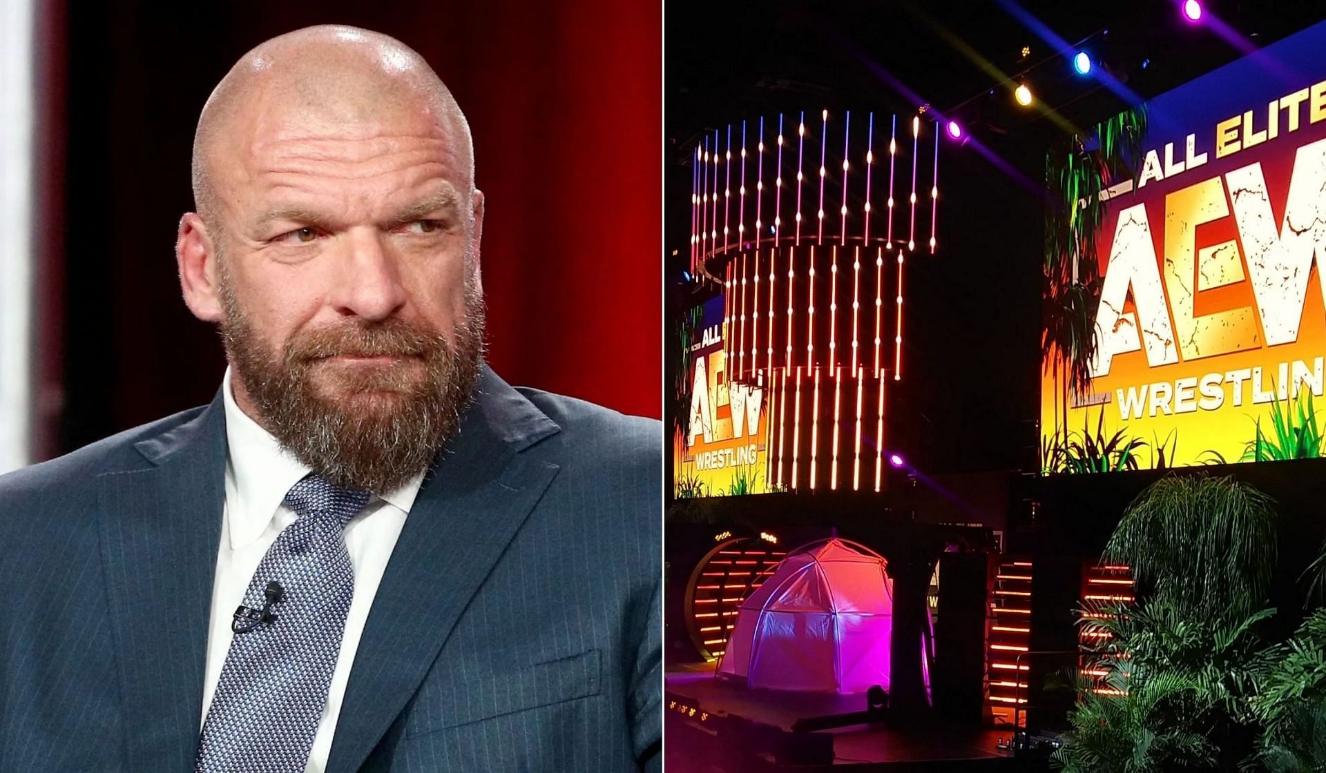 &#039;The Game&#039; Triple H (left); AEW titantron (right)