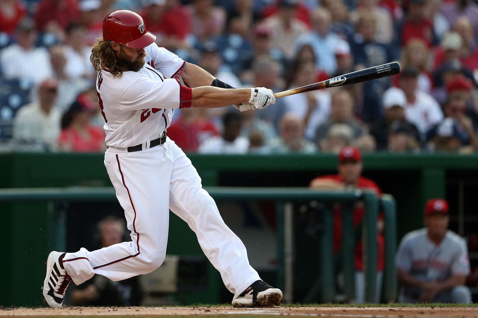 Jayson Werth of the Washington Nationals hits a double.