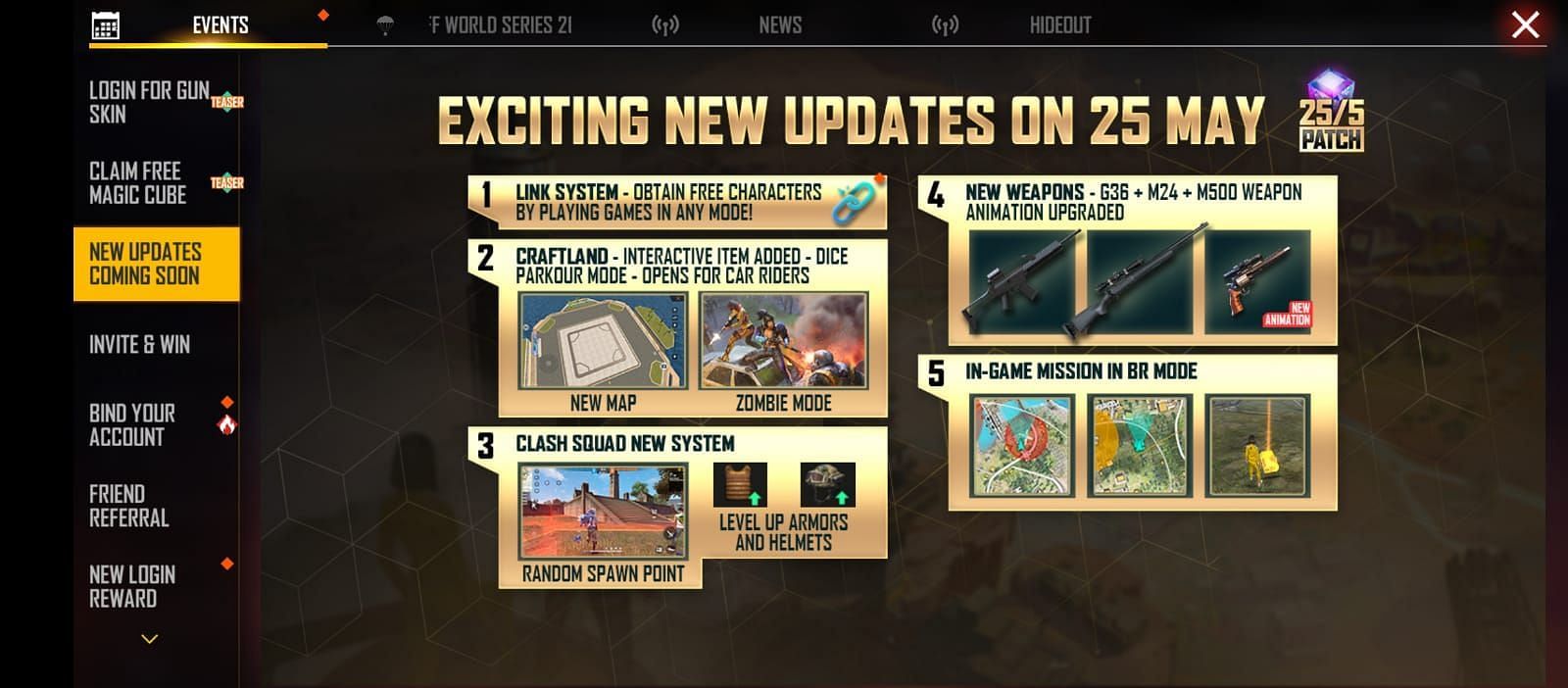 Aqui estão alguns dos recursos que os gamers mobile podem esperar na nova atualização (Imagem via Garena)