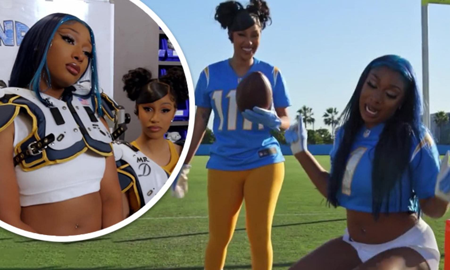 Rappers Cardi B and Megan Thee Stallion at the Chargers practice facility. Source: Daily Mail