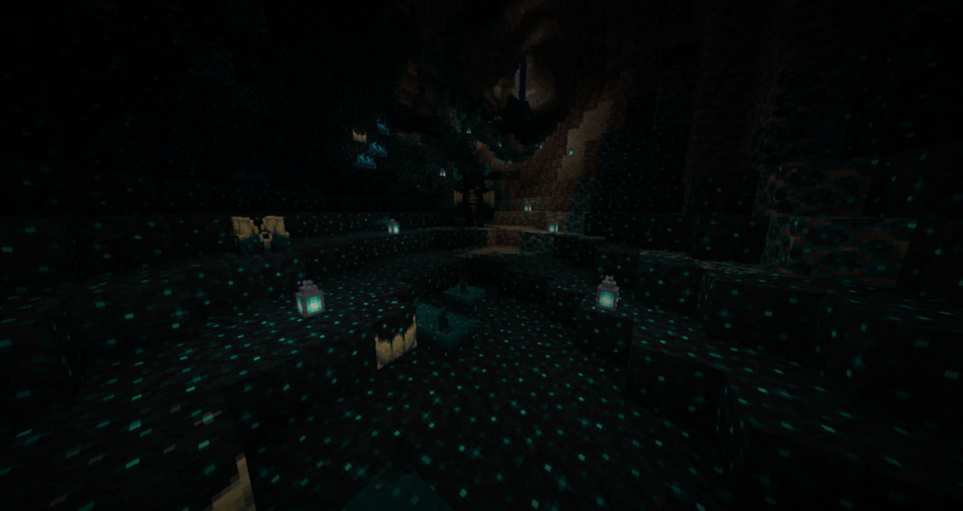 Sculk blocks, which can be found throughout the deep dark (Image via Mojang)