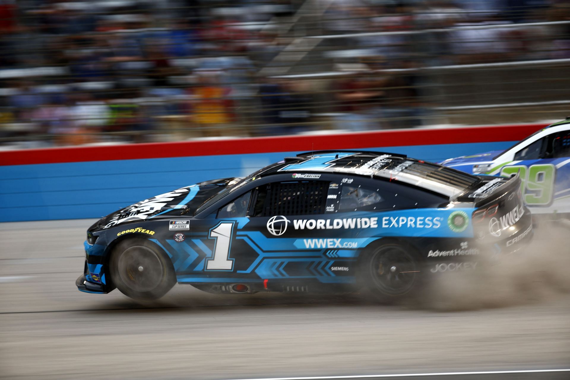 Ross Chastain spins after an on-track incident during the 2022 NASCAR Cup Series All-Star Race at Texas Motor Speedway in Fort Worth, Texas. (Photo by Jared C. Tilton/Getty Images)