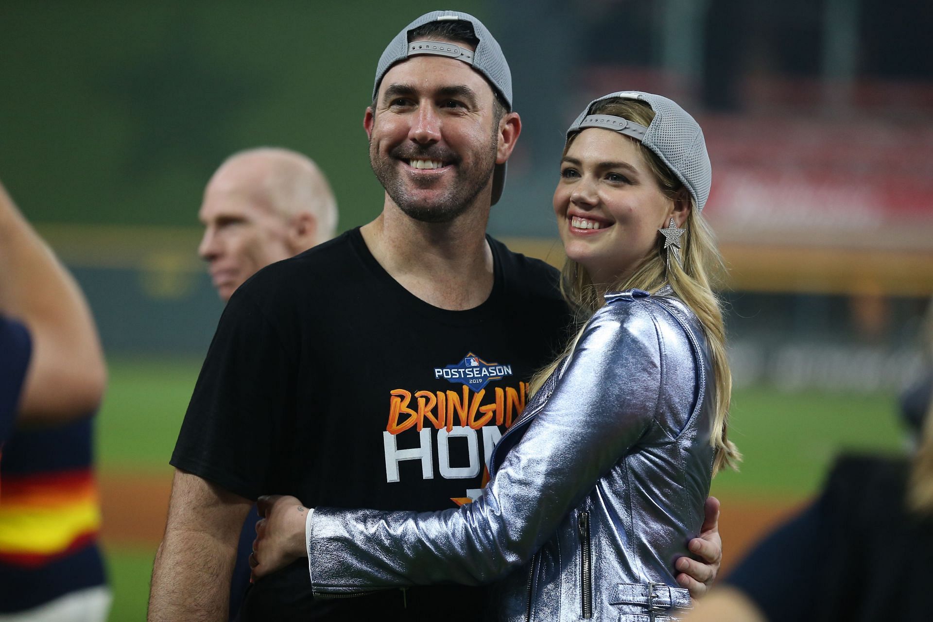 Justin Verlander #35 of the Houston Astros and Kate Upton celebrate 6-1 win over Tampa Bay Rays