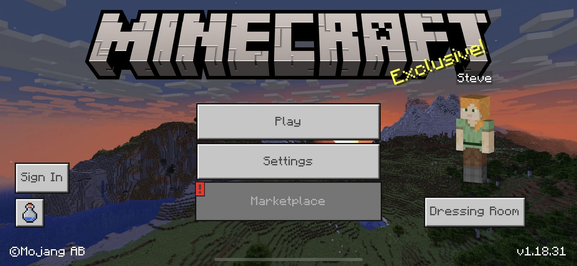 The iOS title screen (Image via Minecraft)