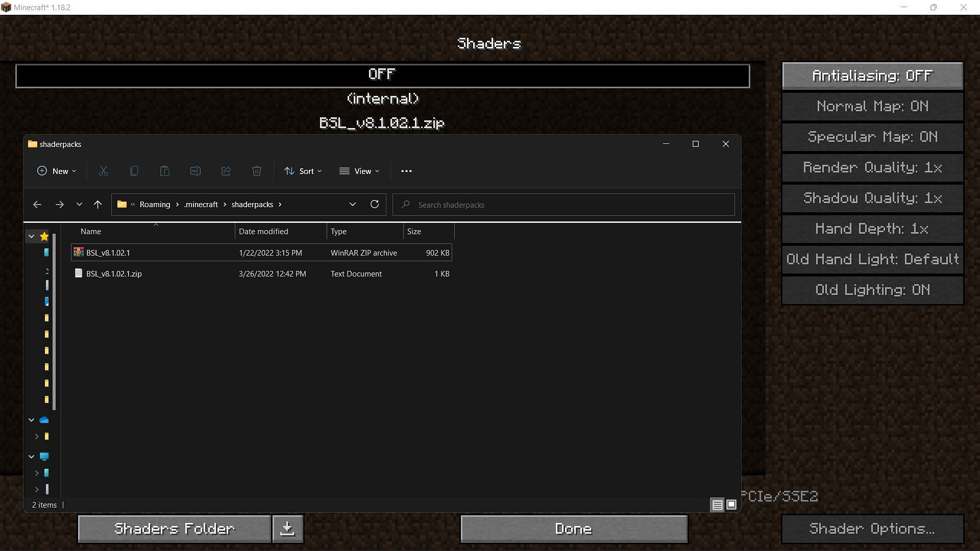 Copy-paste the shader to Shaderpacks folder (Image via Minecraft)