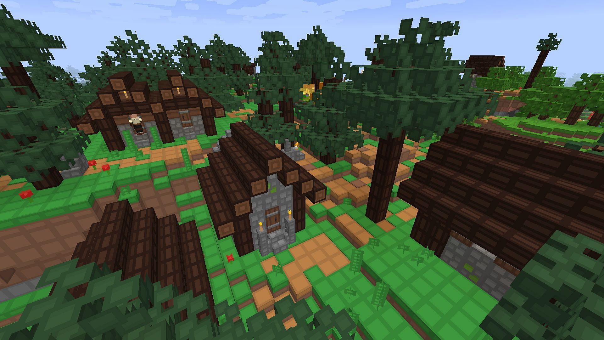 The village with Rodrigo&#039;s texture pack on (Image via Minecraft)