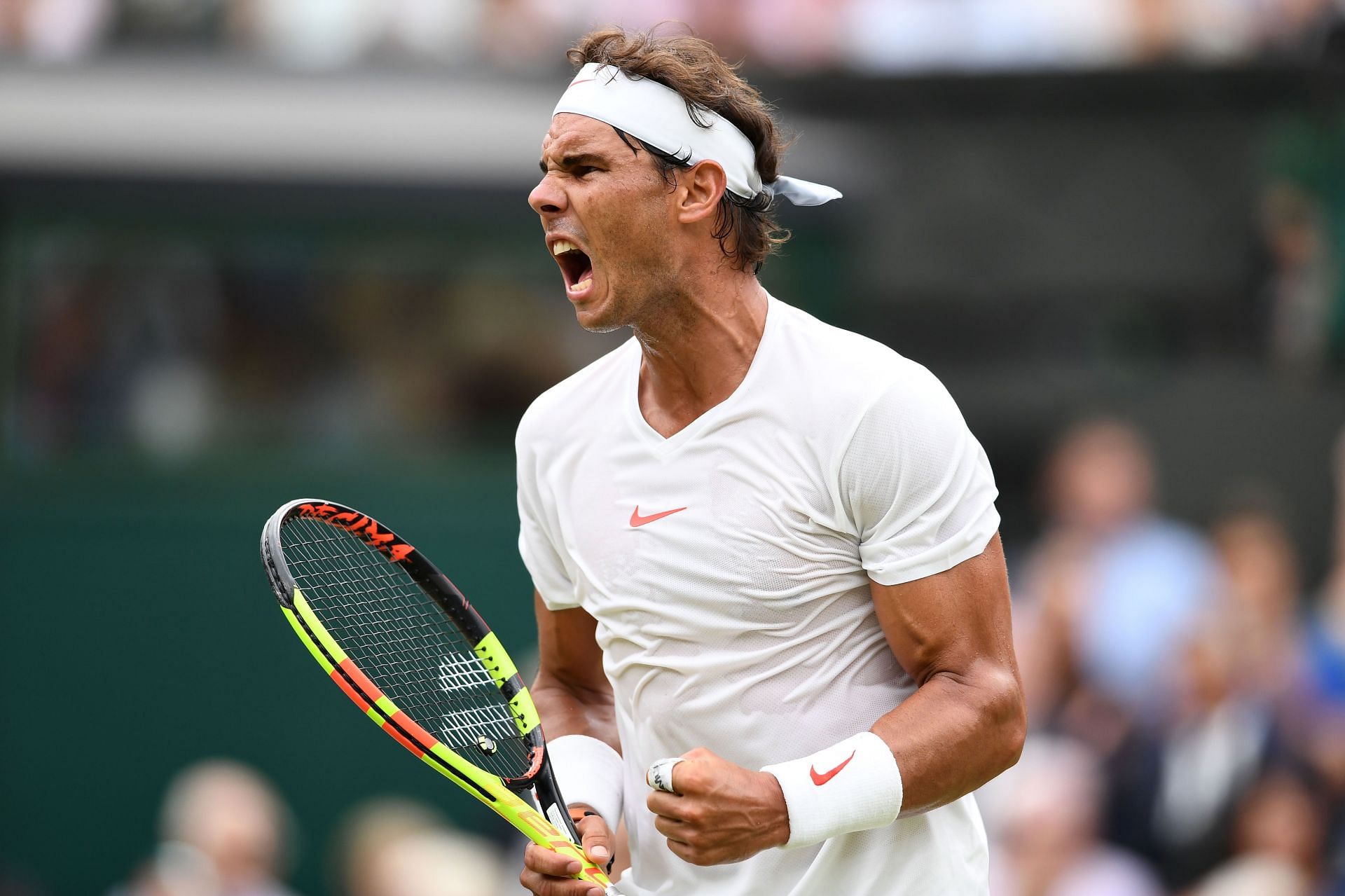 Rafael Nadal during his 2018 Wimbledon semifinal against Novak Djokovic
