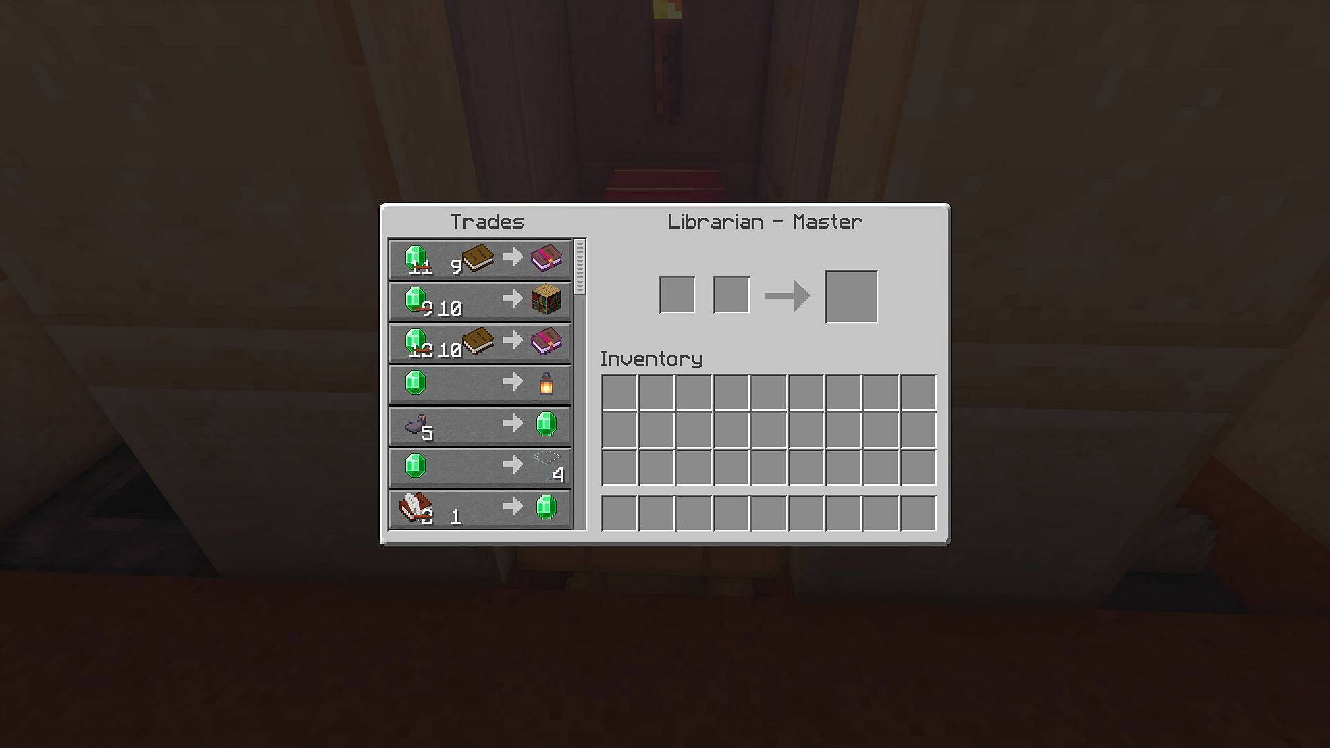 The trades offered by a librarian (Image via Minecraft)