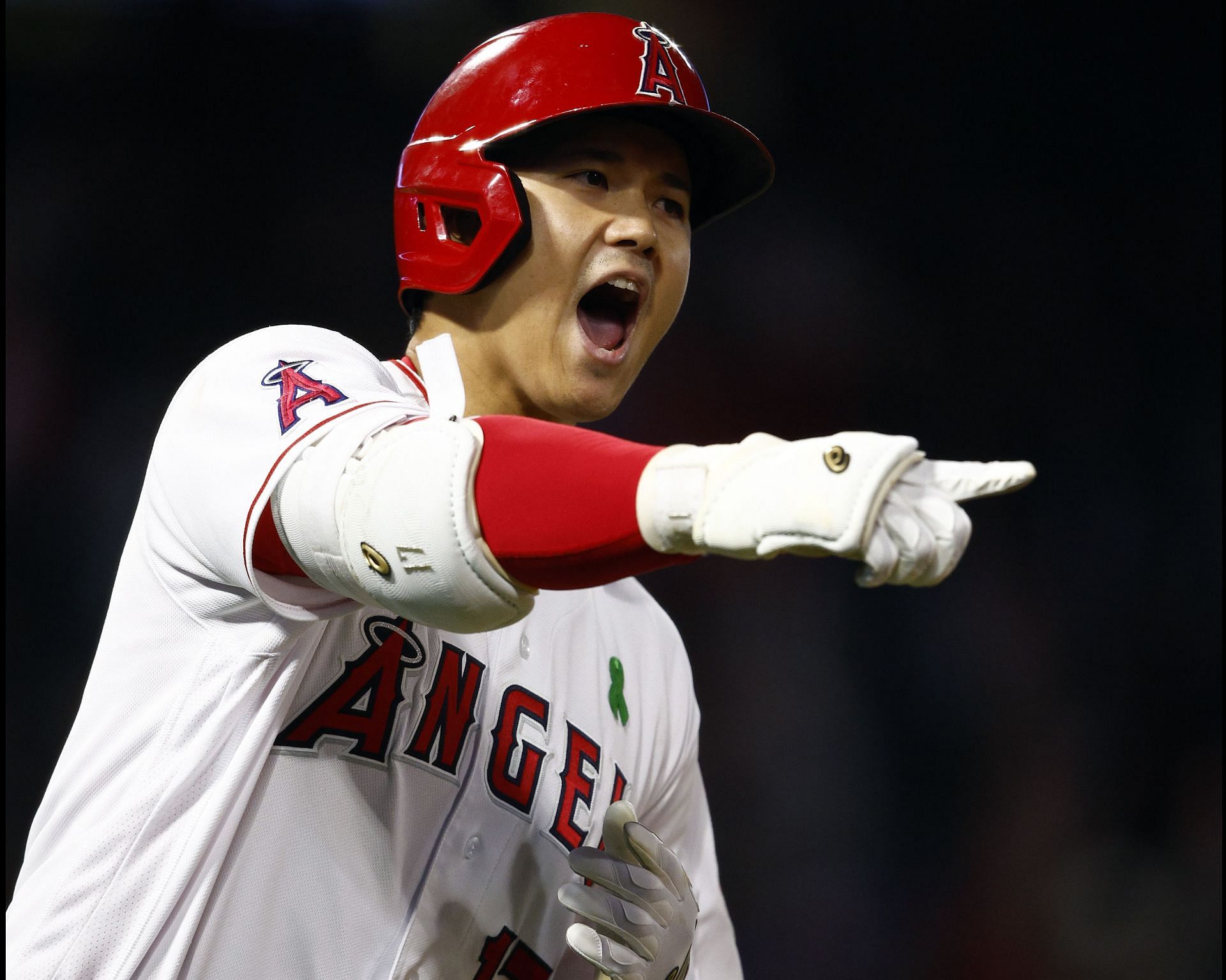 Shohei Ohtani celebrates after hitting a grand slam against the Tampa Bay Rays.