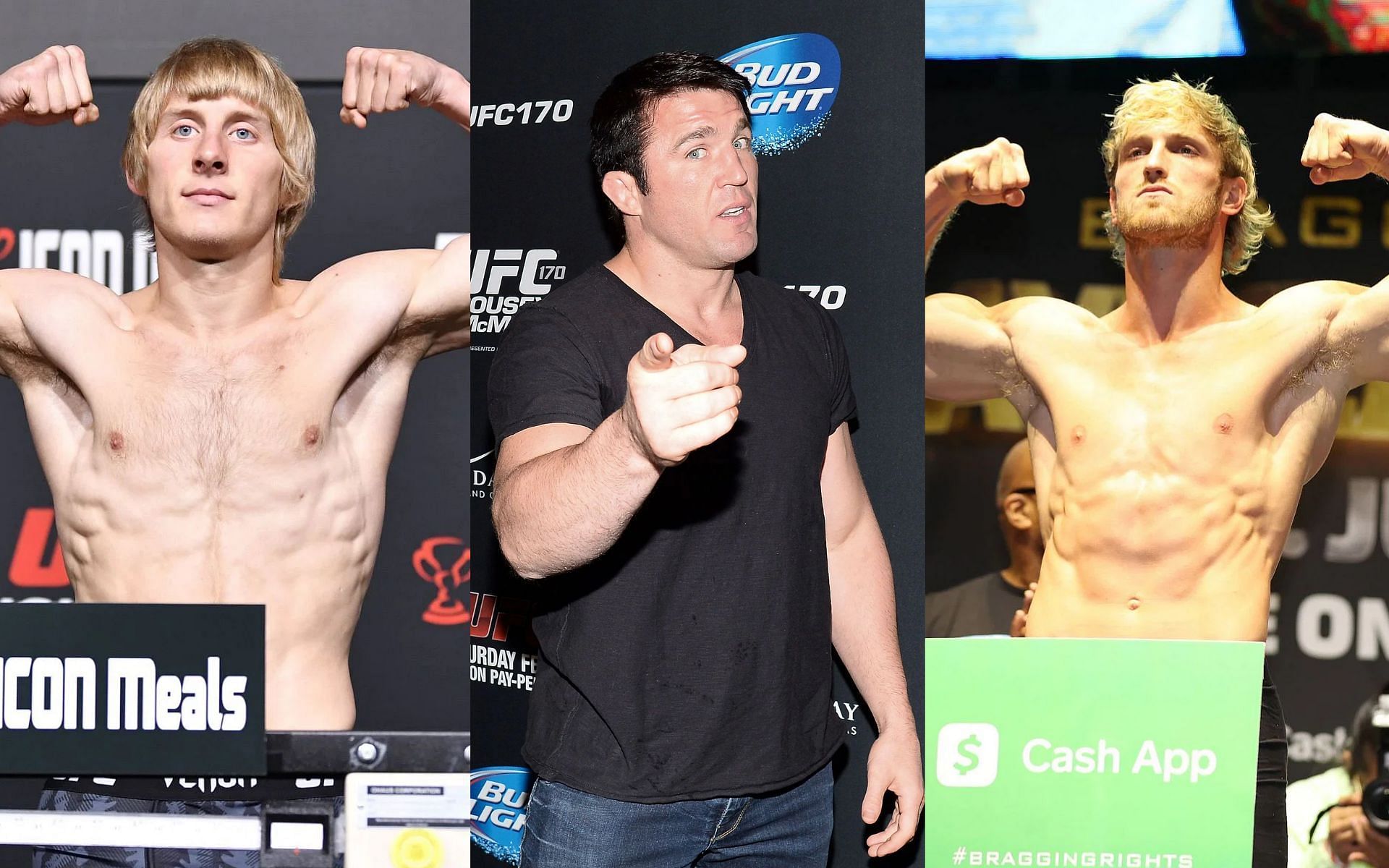 Paddy Pimblett (left), Chael Sonnen (center), Logan Paul (right)