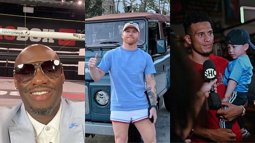 Antonio Tarver (left, @antoniotarver), Canelo Alvarez (center, @canelo), David Benavidez (right, @benavidez300) [images courtesy of Instagram]