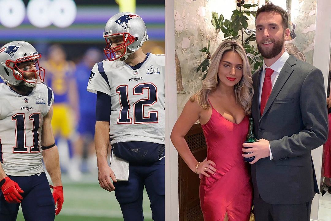 Julian Edelman, Tom Brady, Ria Ciuffo, and Hank Lockwood | Image Credit: Twitter/@BarstoolRia