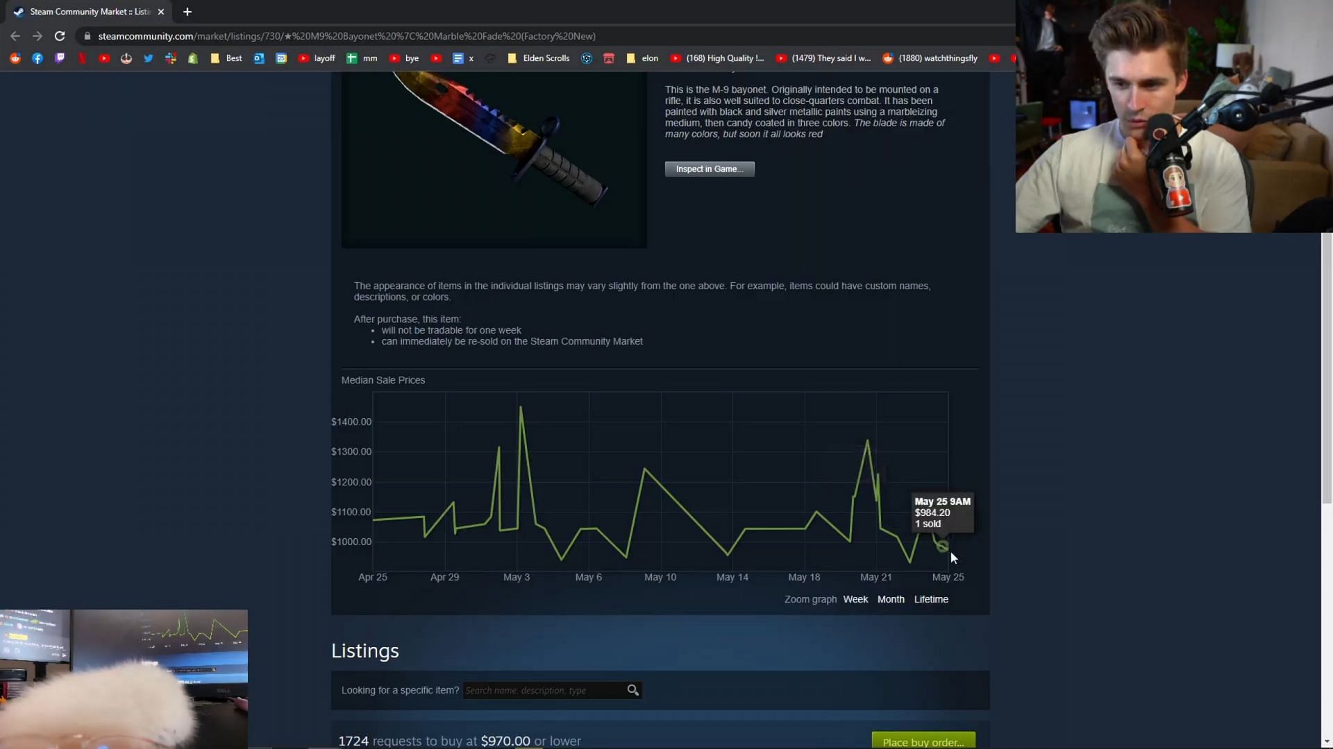 Streamer takes a look at the value of the knife (Image via Ludwig/YouTube)