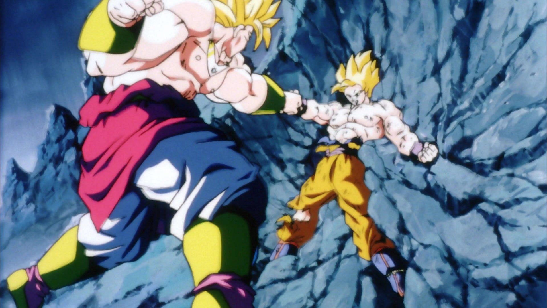 Goku is still standing after Broly beats him (Image via Toei Animation)