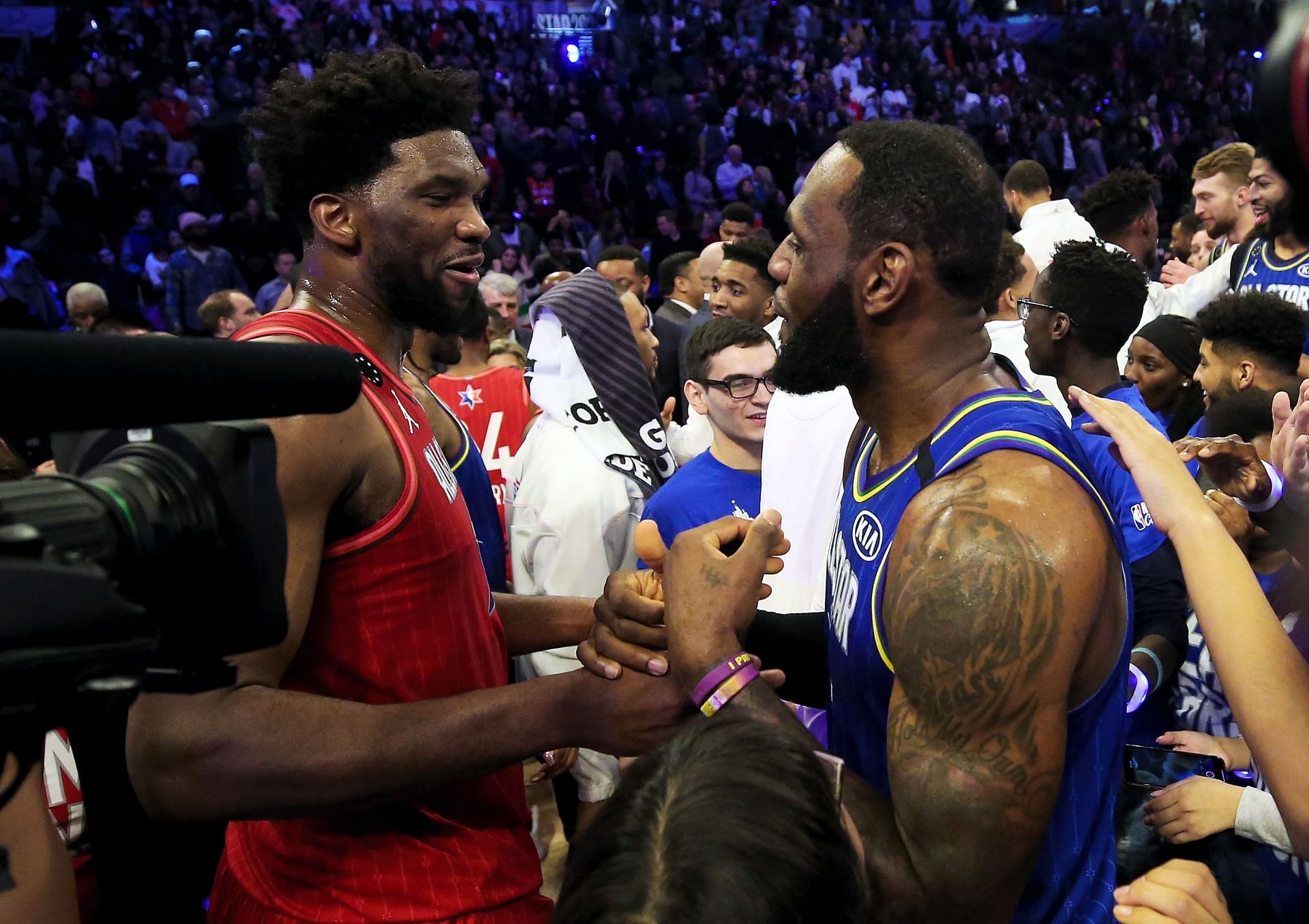 Joel Embiid and LeBron James at the 69th NBA All-Star Game