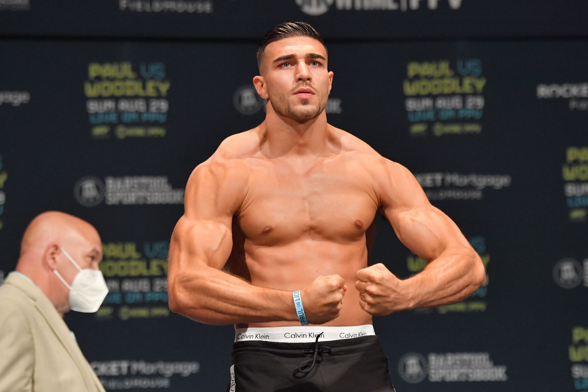 Tommy Fury at the Jake Paul Vs Tyron Woodley Weigh In