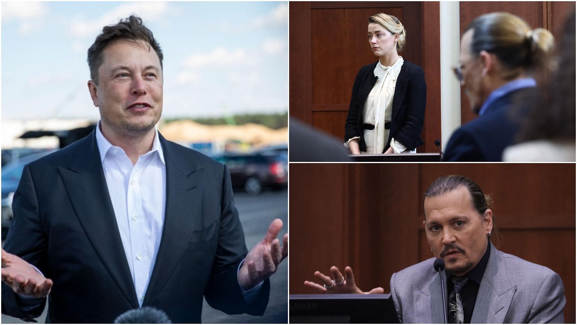 Elon Musk, Amber Heard, and Johnny Depp (Image via Sportskeeda and Getty Images)