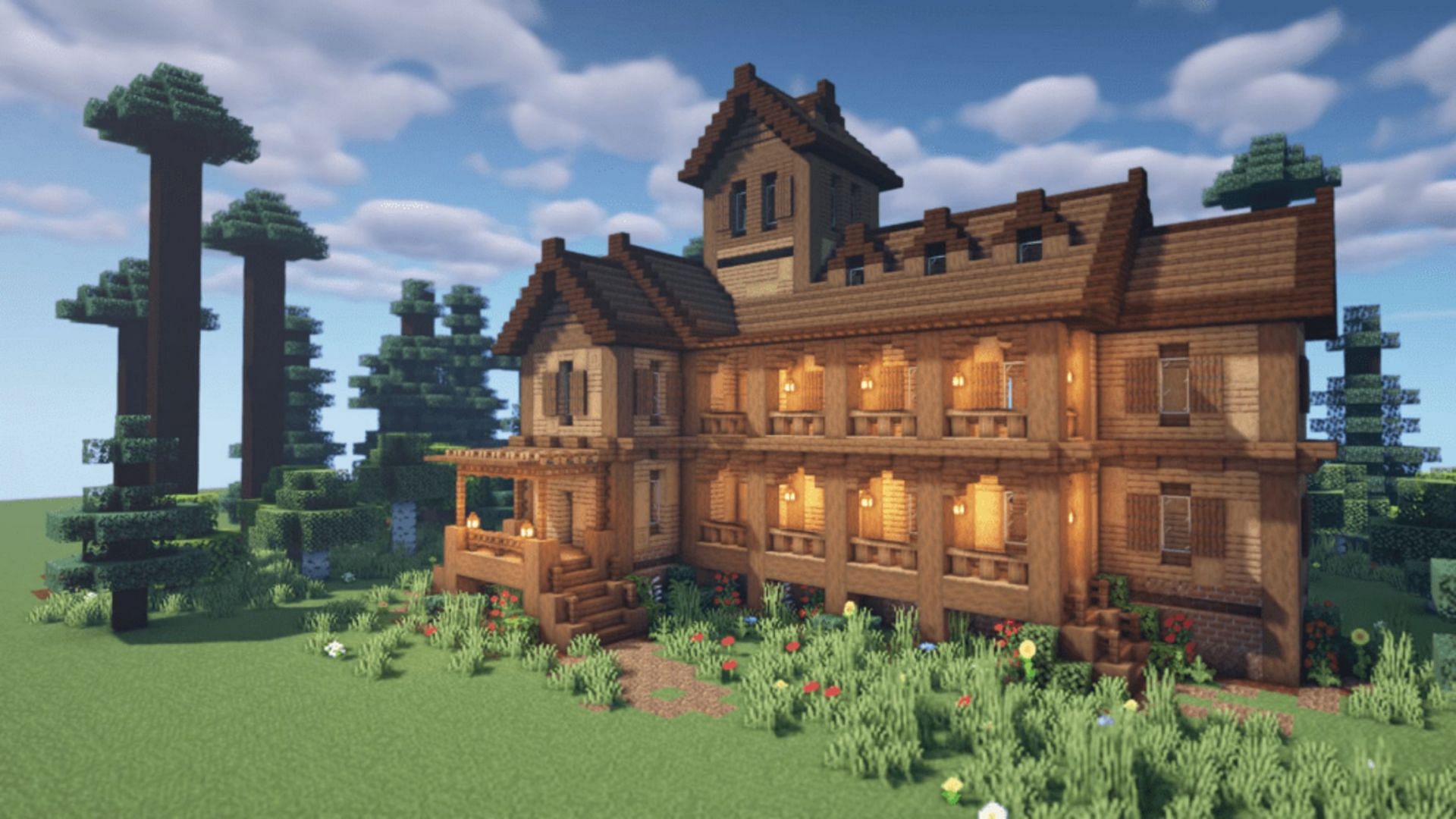 Wooden mansions are easier than most to build (Image via TheMythicalSausage/YouTube)