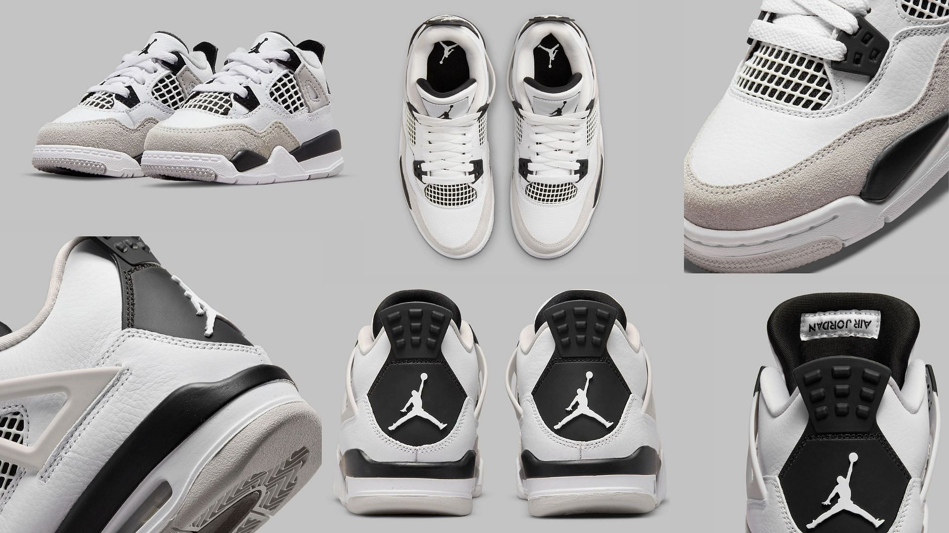 Air Jordan 4 &quot;Military Black&quot; shoes made with white, black, and gray (Image via Sportskeeda)