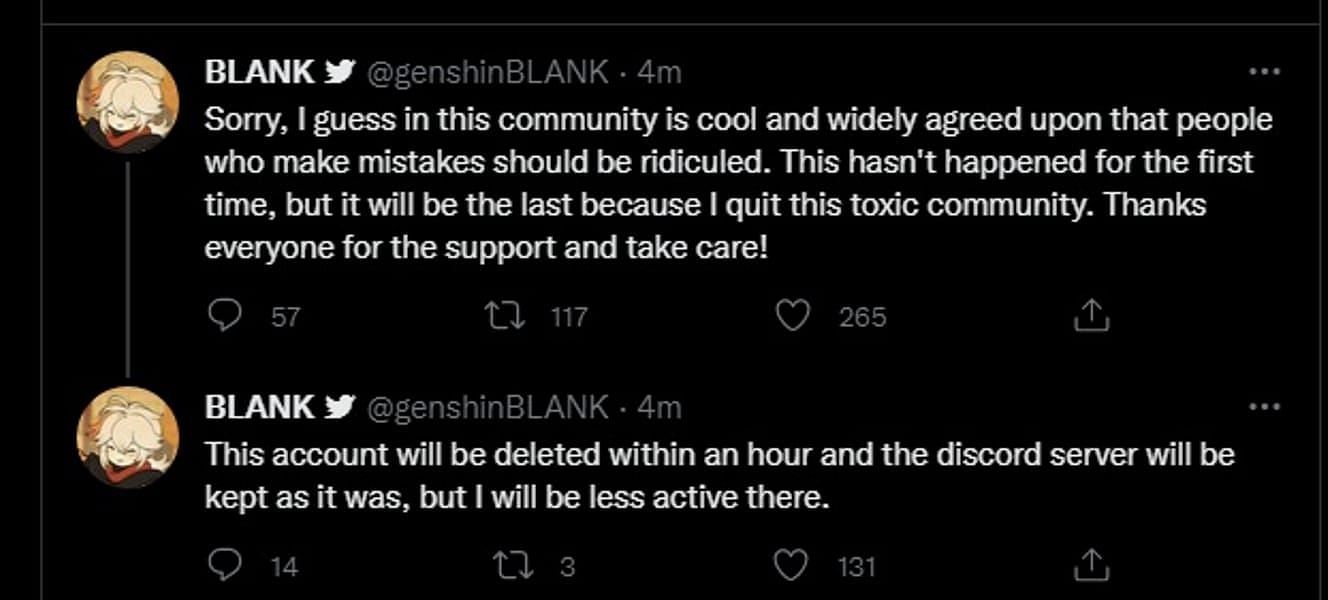 genshinBLANK apologizes for this leak (Image via Twitter/genshinBLANK)