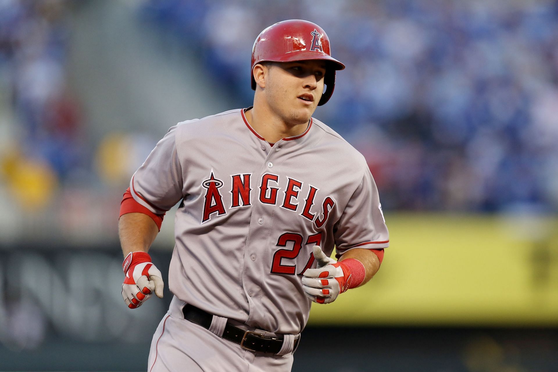 Trout rounds the bases in the 2014 ALDS against the Kansas City Royals. It was Trout&#039;s fourth season in the MLB and his first as AL MVP