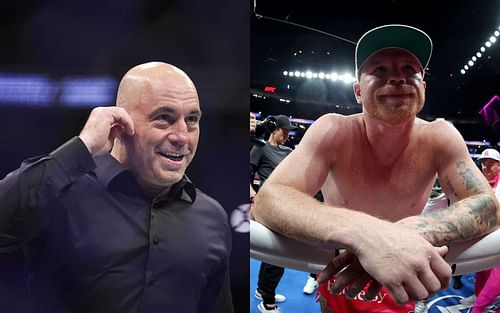 Joe Rogan (L) believes that Canelo Alvarez (R) being vegan might've led to his recent defeat.