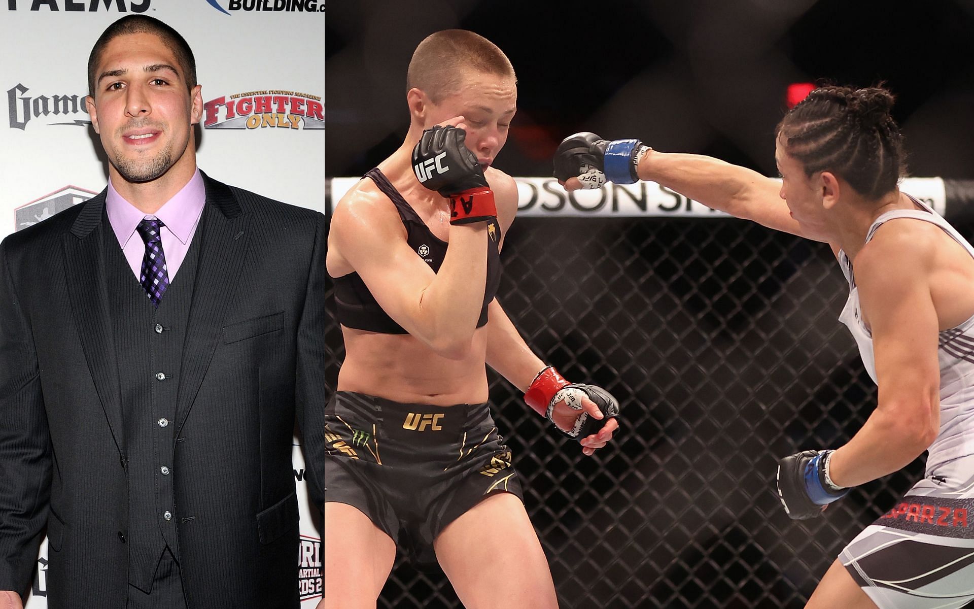 Brendan Schaub (L) and Rose Namajunas vs. Carla Esparza at UFC 274 (R)