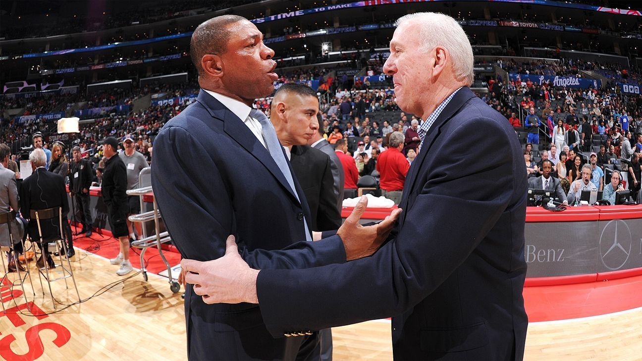 Head coaches Doc Rivers and Gregg Popovich.