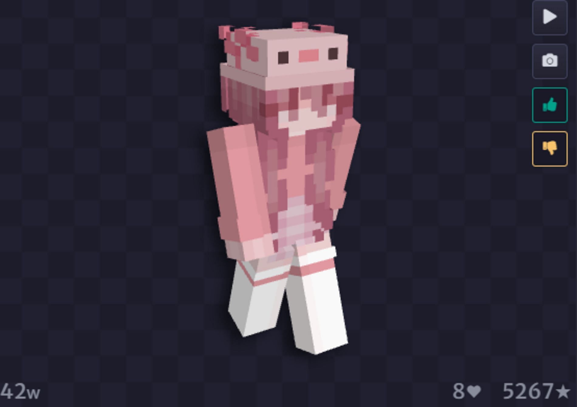 Axolotls are beloved in Minecraft, and now players can take on their appearance in a themed outfit (Image via Fearlicia/NameMC)