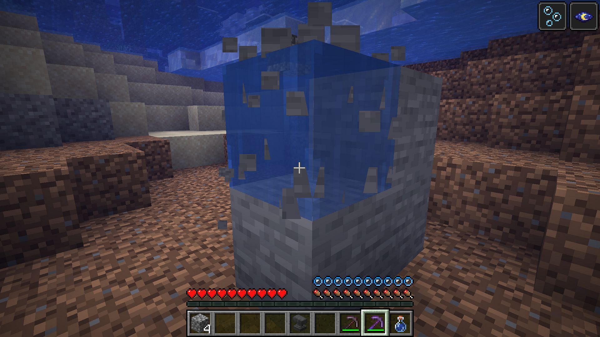 Mining underwater is faster (Image via Minecraft)