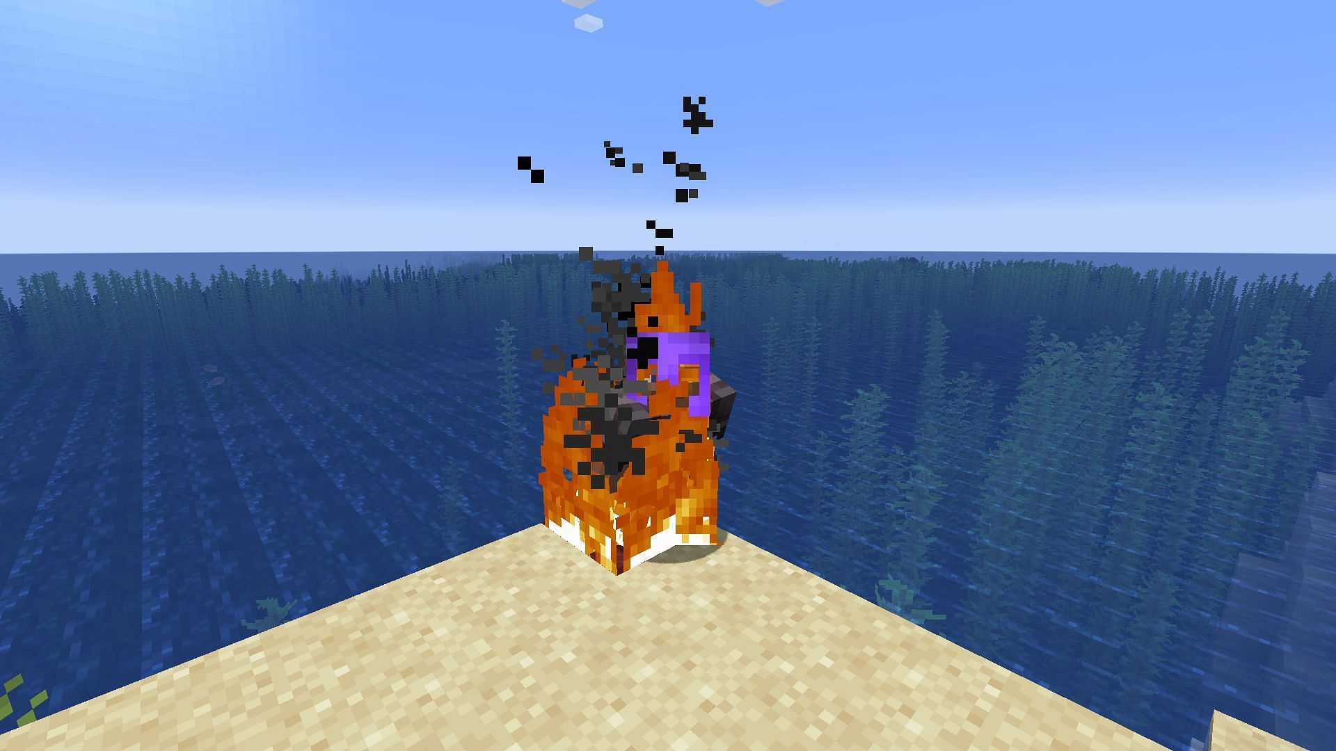 A player using fire protection to reduce fire damage (Image via Minecraft)