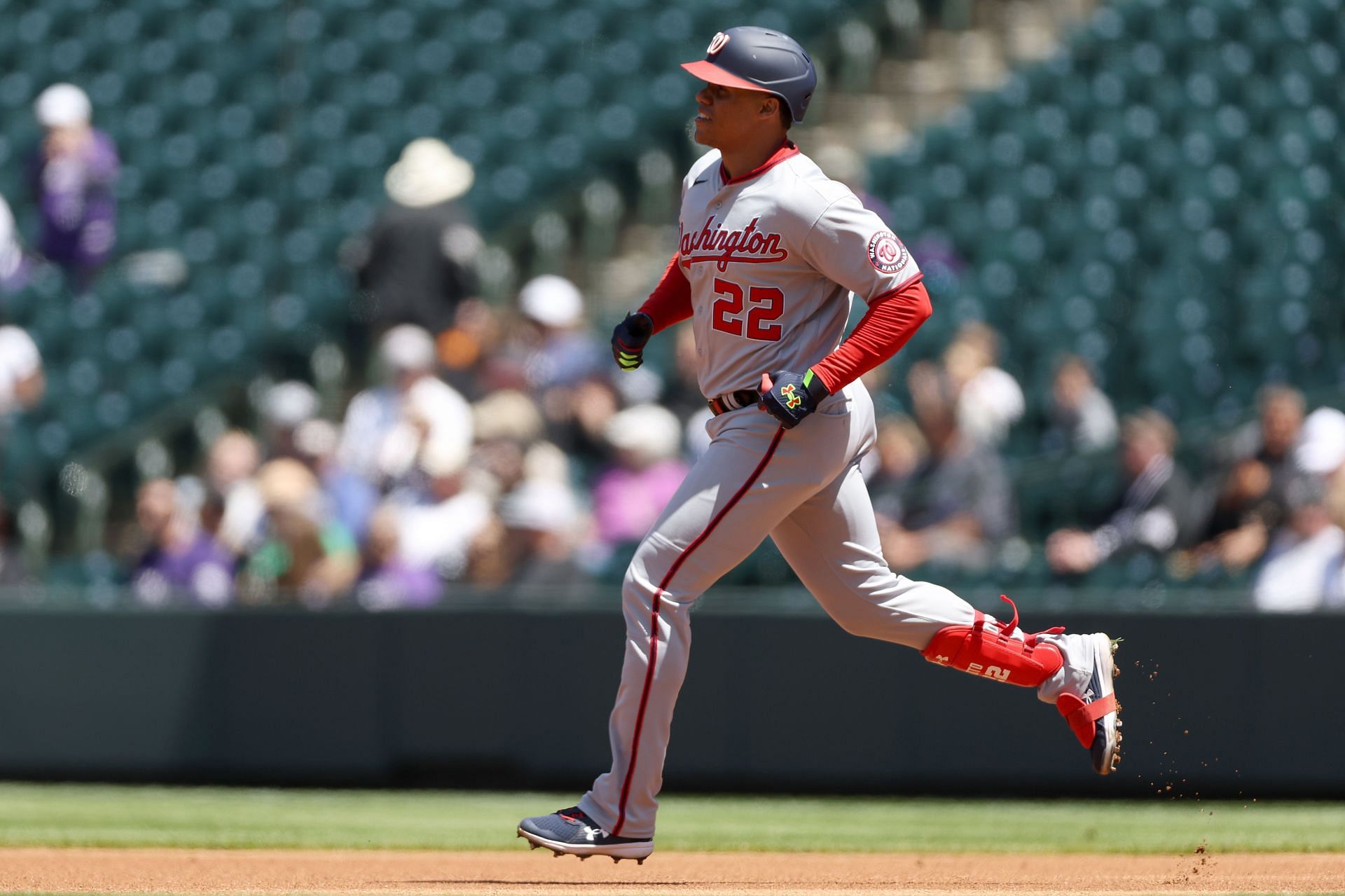 Juan Soto trots the bases after he belted a home run during a Washington Nationals v Colorado Rockies game.