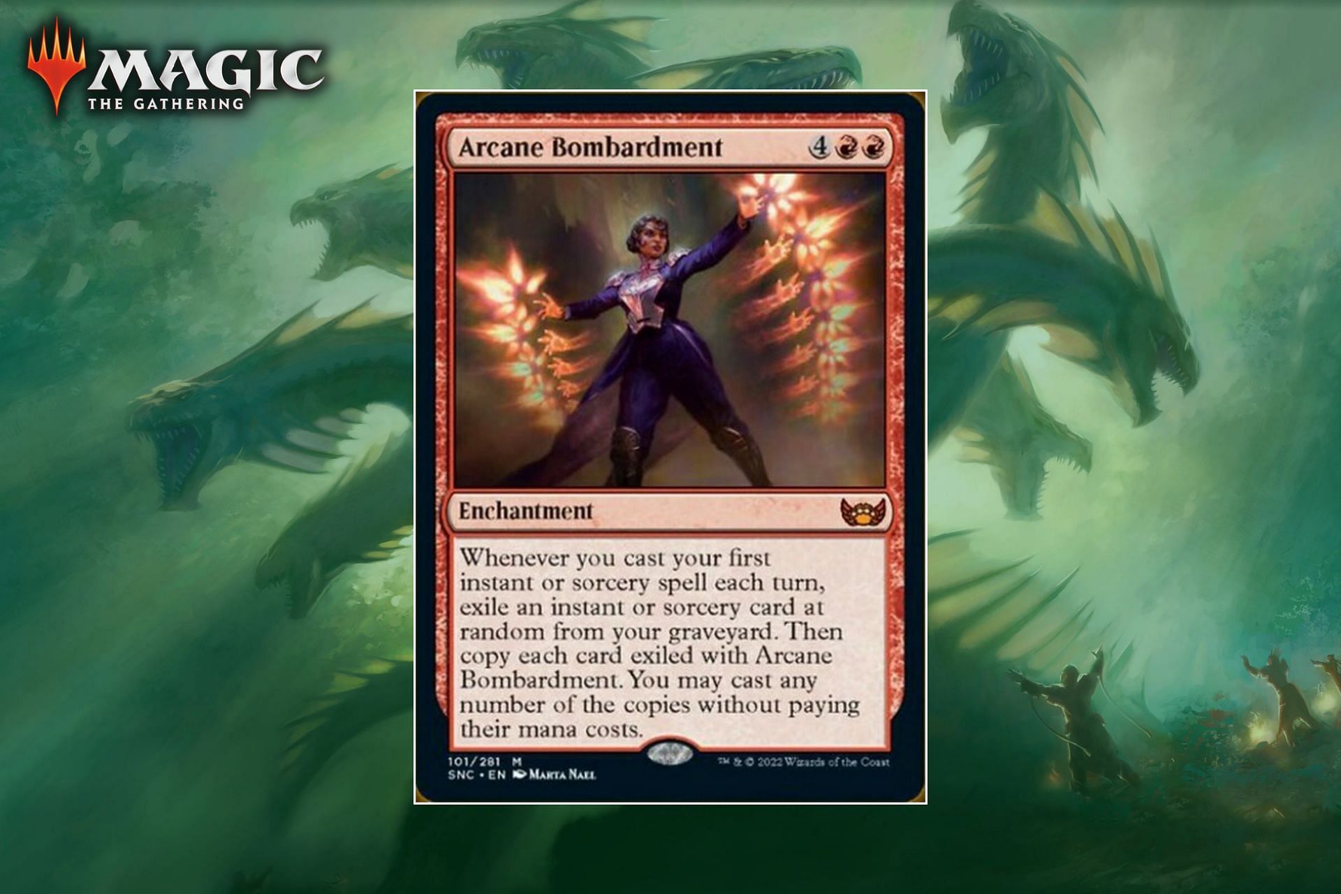 Arcane Bombardment is hands down the most powerful card for Red in this expansion (Image via Sportskeeda)