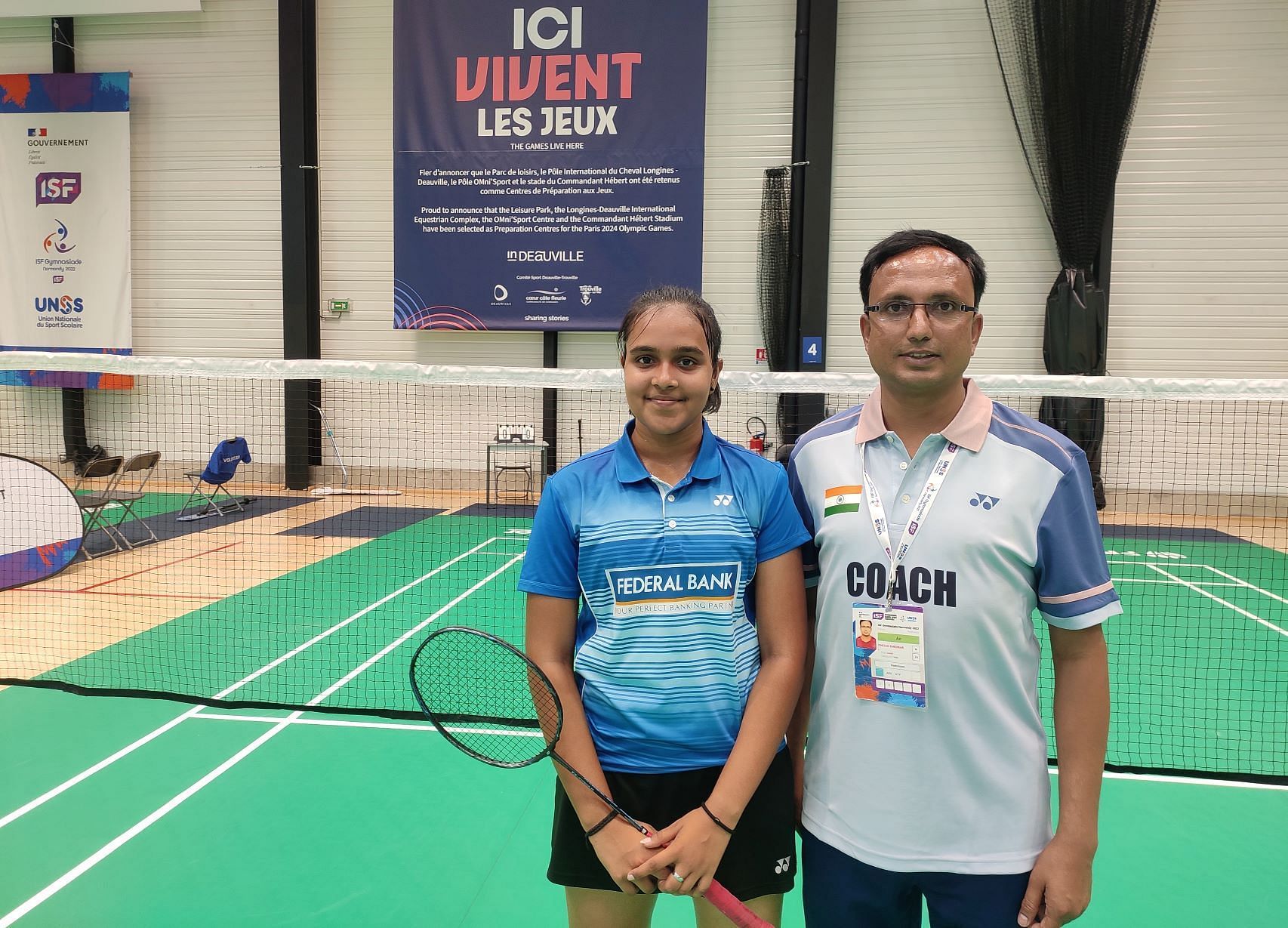 Nikkita Joseph (L) with her coach Chetak Khedikar during the 19th International School Federation Games in Normandy, France. (Pic credit: ISF)