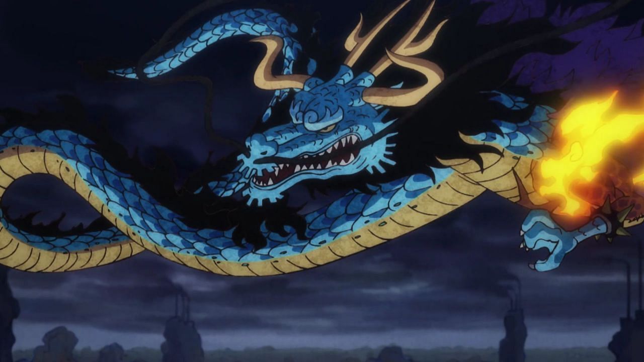 Kaido&#039;s dragon form seen in the anime&#039;s Wano arc (Image Credits: Eiichiro Oda/Shueisha, Viz Media)