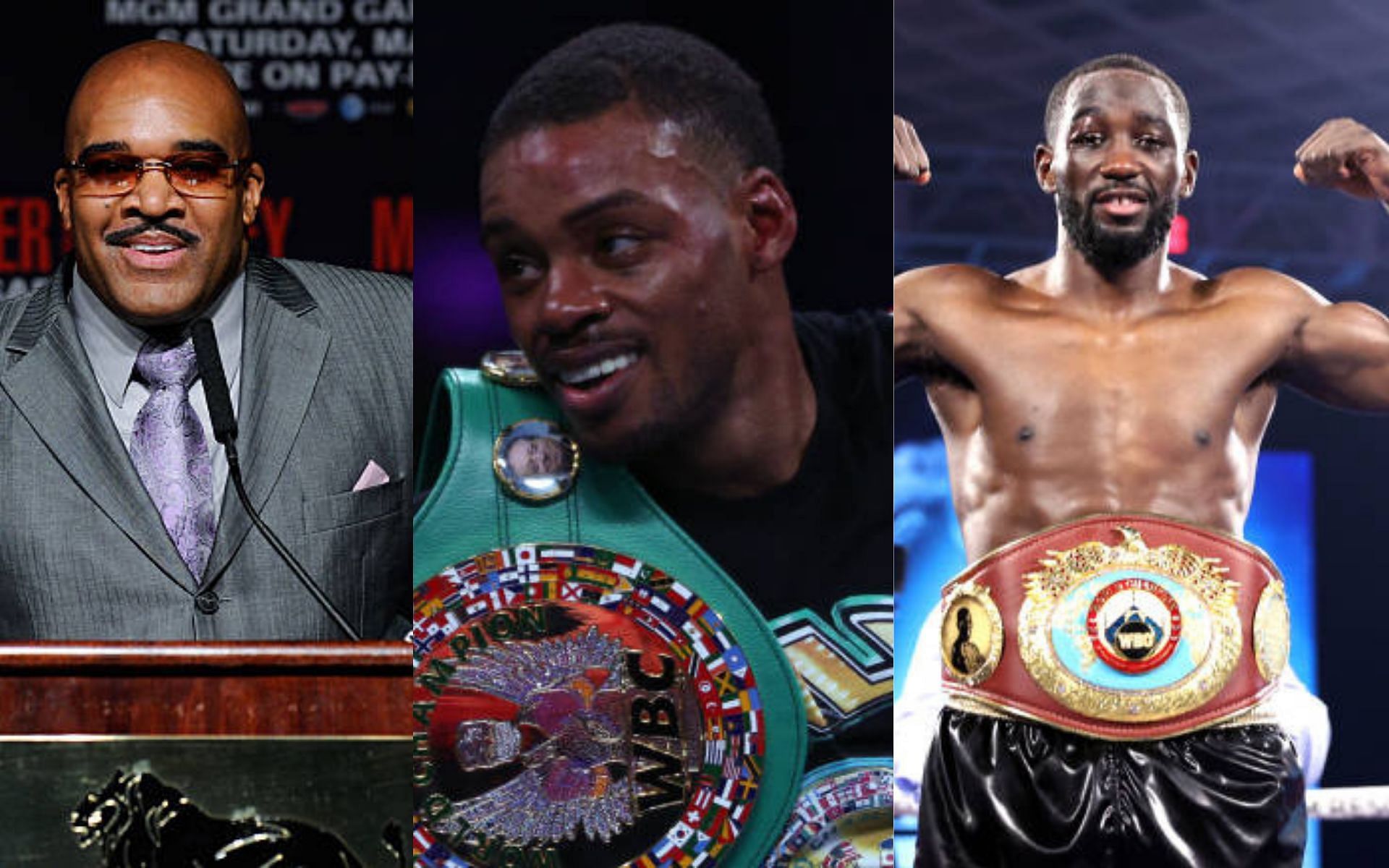 Leonard Ellerbe (left), Errol Spence Jr. (center), and Terence Crawford (right) (Image credits Getty)