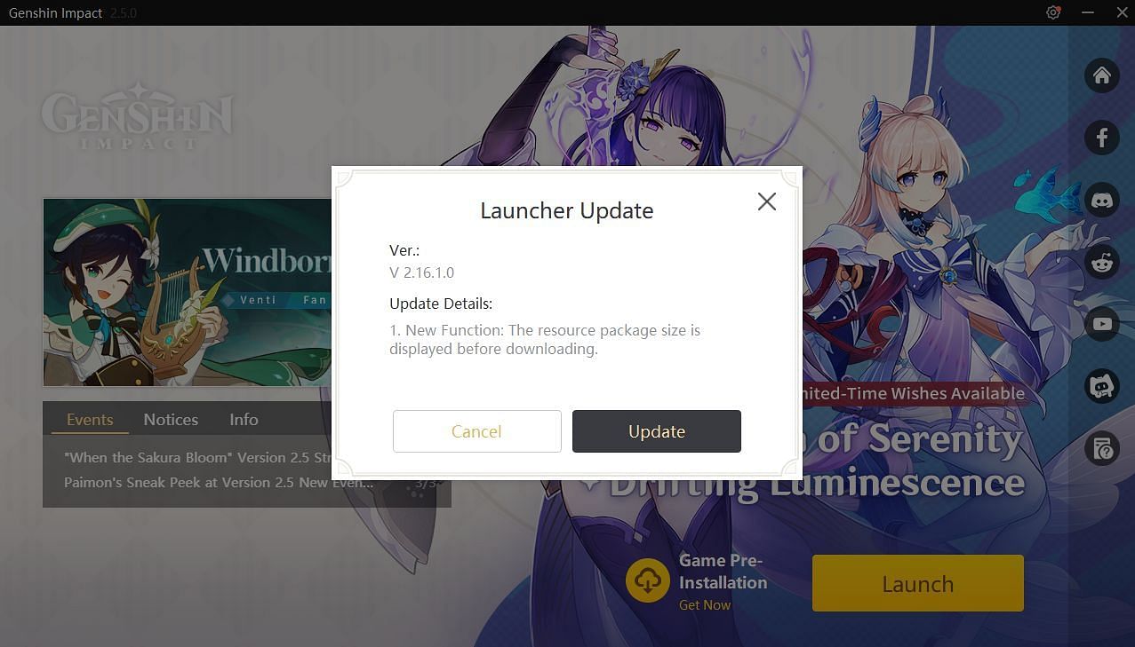 Update the launcher first before starting the pre-installation (Image via HoYoverse)