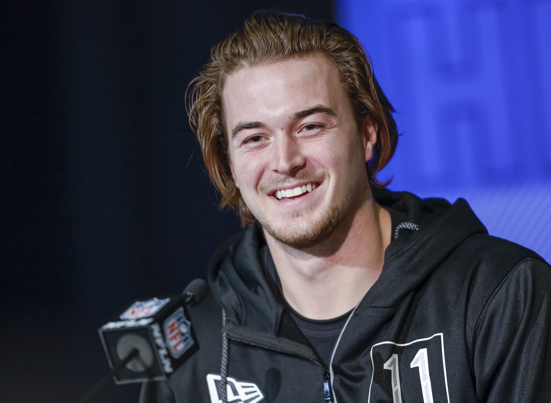 No. 8 at a press conference at the NFL Combine