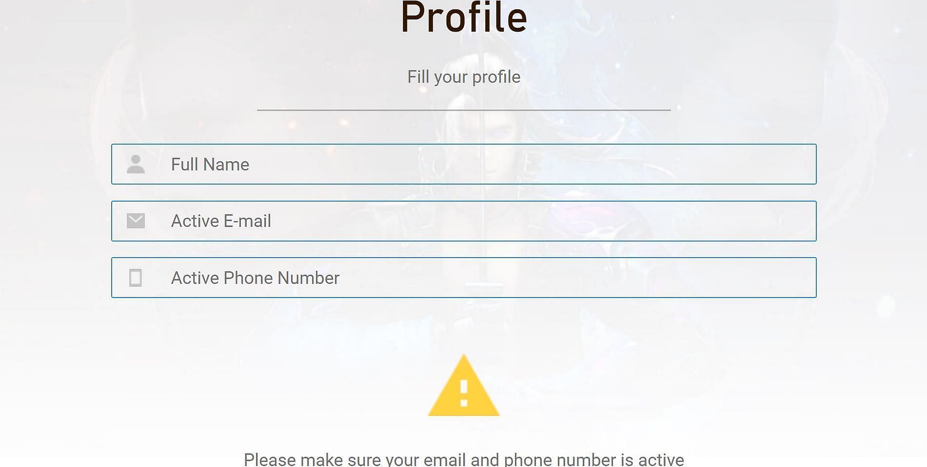 The email and mobile number provided must be active (Image via Garena)