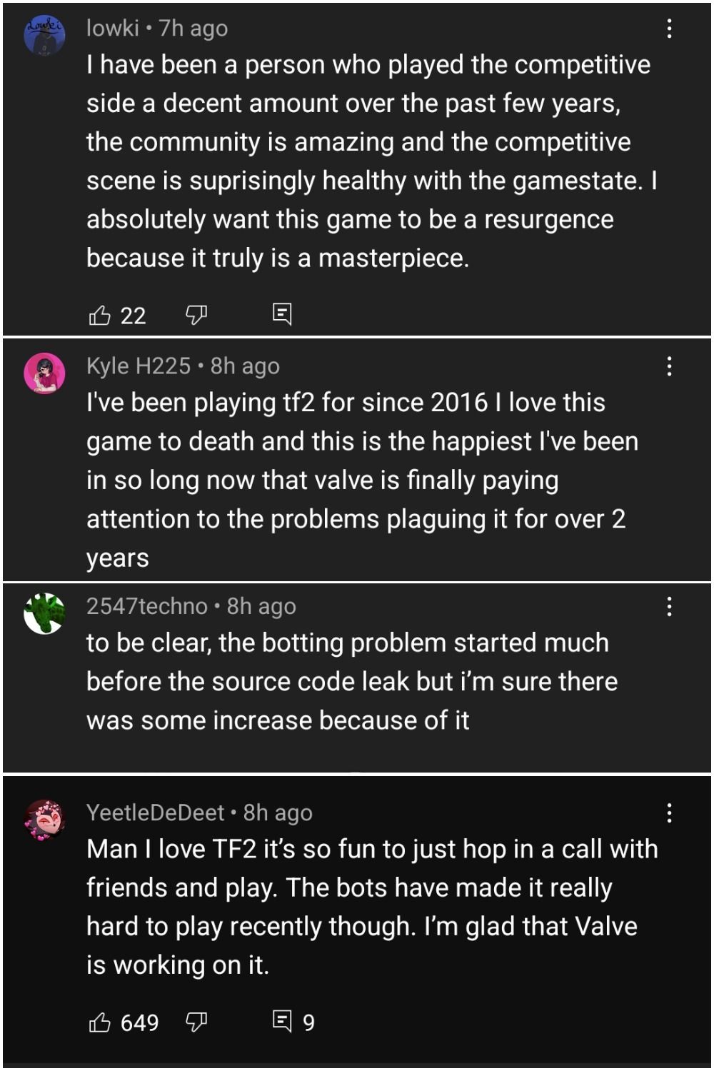 The streamer&#039;s comment section talks about the days when TF2 was playable (Image via Mogul Mail/YouTube)