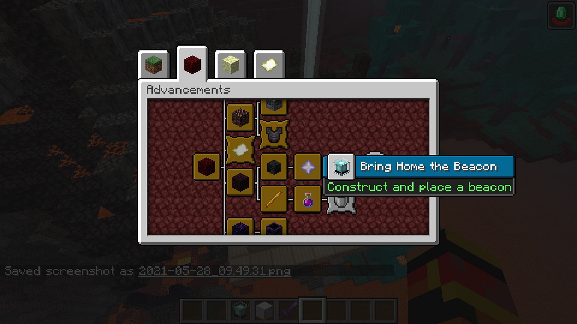 Part of the advancement branch for Nether (Image via Minecraft)