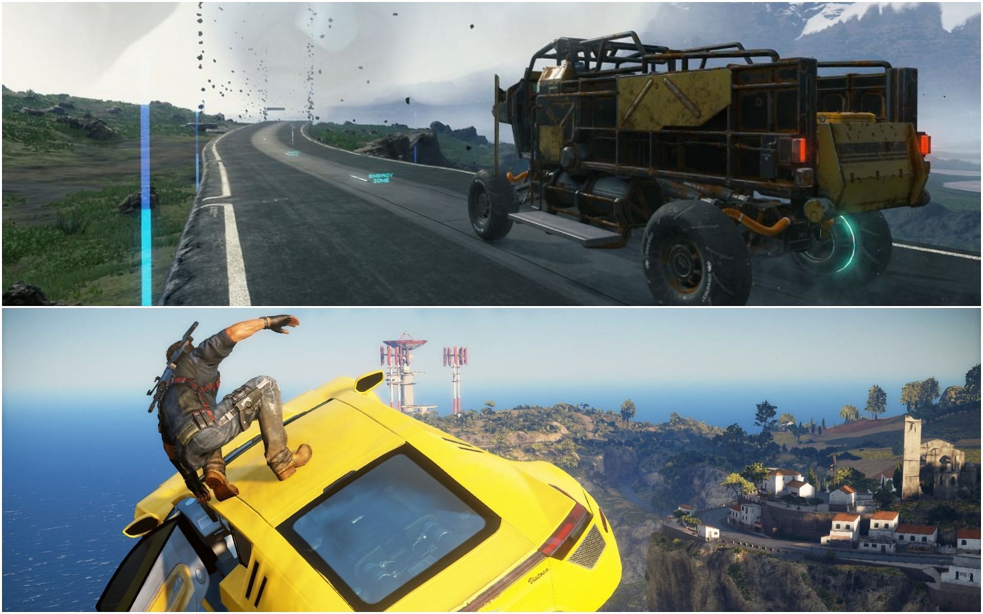 Driving, the least enjoyable aspect of many open-world games, or is it? (Images via Square Enix and Sony)