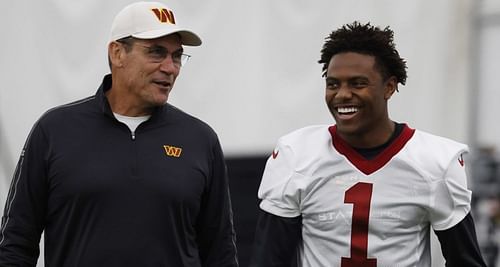 Commanders HC Ron Rivera with rookie WR Jahan Dotson. Source: Sports Illustrated