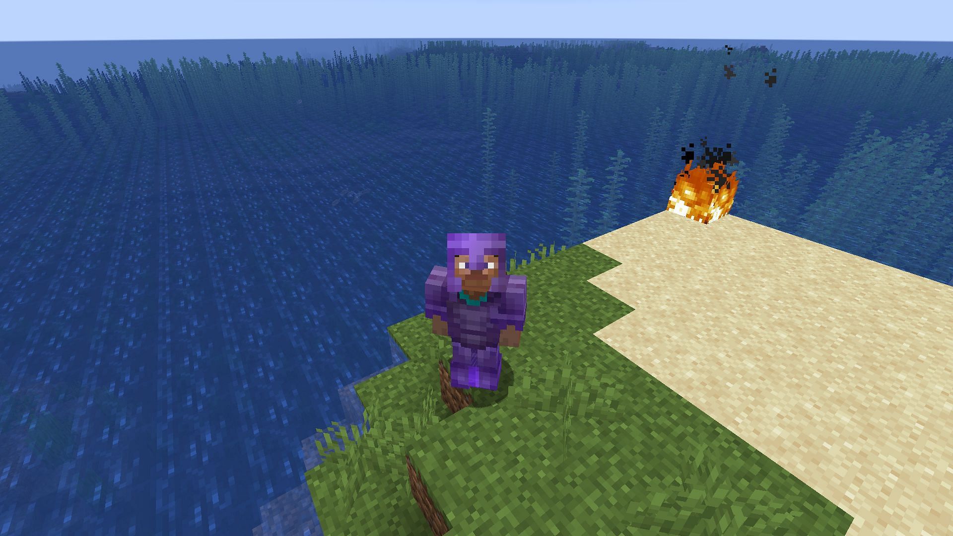 A player with fully enchanted netherite armor (Image via Minecraft)