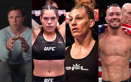 (L-R) Chael Sonnen, Amanda Nunes, Kayla Harrison, Colby Covington [Images courtesy: Chael Sonnen via YouTube, @amanda_leoa, @espnmma and @colbycovmma via Instagram]