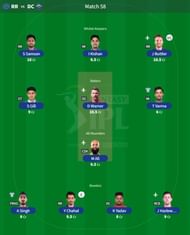 Best IPL Fantasy team for Match 58 - RR vs DC