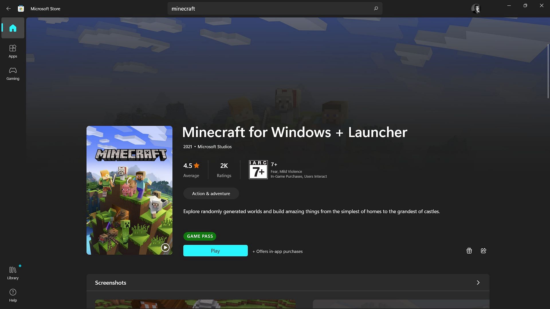 Bedrock Edition plus launcher on Microsoft store (Image via Sportskeeda)