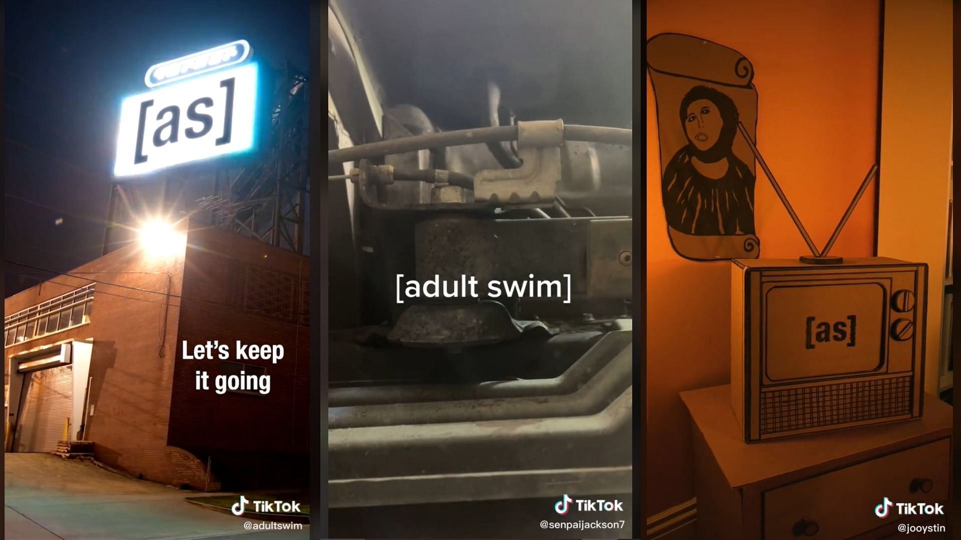 Adult Swim or [as] or AS was a trend that went viral in 2021 (Image via @adultswim, @senpaijackson7, and @jodystin/TikTok)