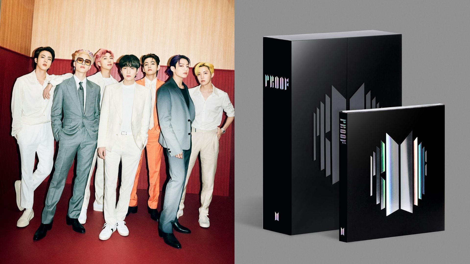 BTS has dropped the title and design of the comeback album, &#039;Proof&#039; (Images via @BIGHIT_MUSC/Twitter and BTS/Weverse)